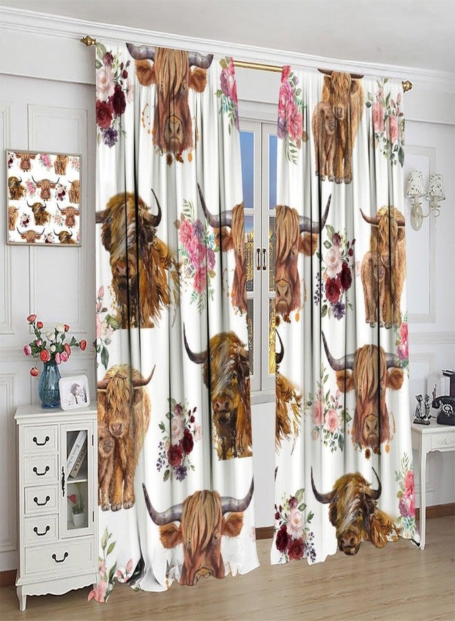 YSWOW Highland Cow Curtains Western Farmhouse Cute Highland Cattle Art Printed Blackout Window Drapes for Bedroom Kitchen Decor Fabric Set 2 Panel 42x45 Inch 30% Shading Rate - Image 5